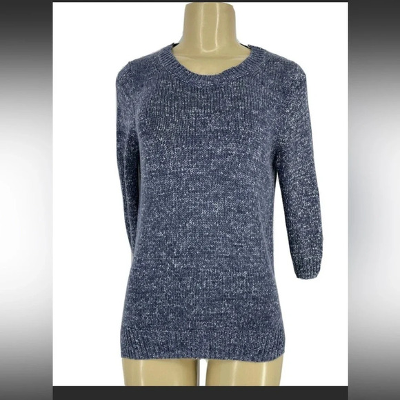 J. Crew Large Women Pullover Sweater Crew Neck 3/4 Sleeve blue and white - Picture 3 of 5